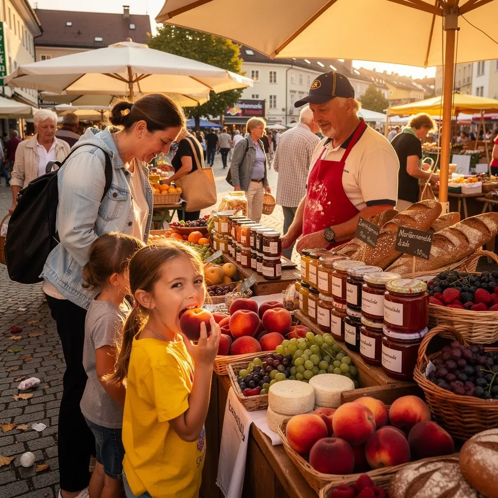 Ein lebendiger Marktstand mit bunten frischen Zutaten für Street Food Gerichte.