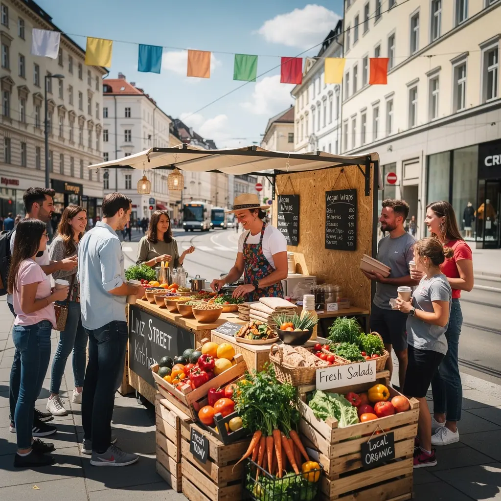 Bunte MarktstГ¤nde mit frischen KrГ¤utern, GewГјrzen und regionalen Produkten.