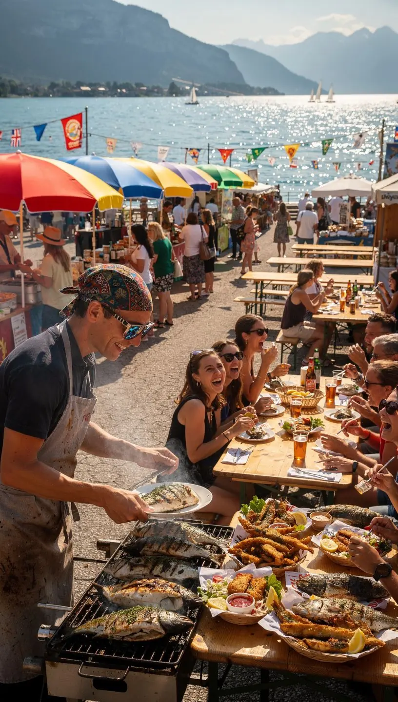 Ein Food-Truck, der kГ¶stliche Speisen anbietet, umgeben von neugierigen GГ¤sten.